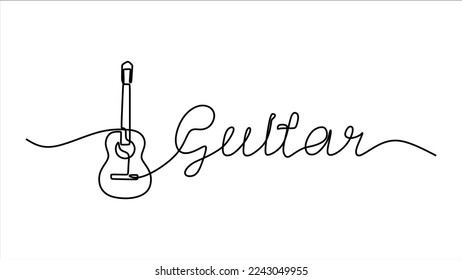 Acoustic guitar oneline continuous editable line art