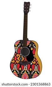Acoustic guitar, painting on the guitar ethnic tribal pattern