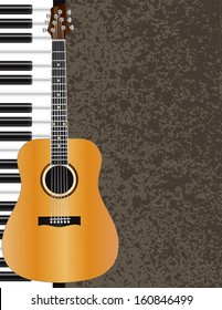 Acoustic Guitar and Piano Musical Instrument with Textured Background Vector Illustration