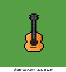 an acoustic guitar in pixel art style
