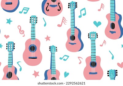 acoustic guitar seamless pattern. vector illustration
