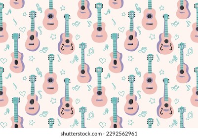 acoustic guitar seamless pattern. vector illustration
