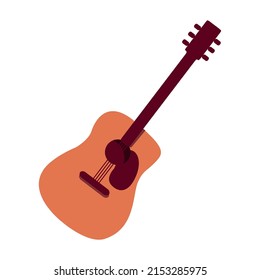 Acoustic guitar semi flat color vector object. Full sized item on white. Musical instrument. Playing song on guitar. Simple cartoon style illustration for web graphic design and animation