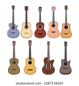 acoustic guitar set cartoon. music instrument, musician rock, classic concert, jazz string acoustic guitar illustration