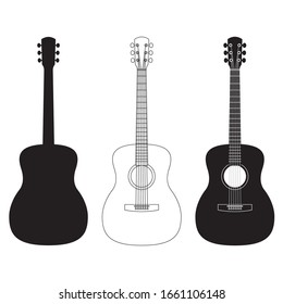 Acoustic guitar set. Music instrument silhouettes. Vector illustration.