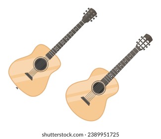 Acoustic guitar set. Vector flat illustration. White background.