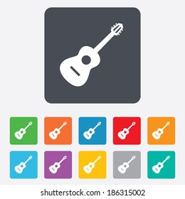 Acoustic guitar sign icon. Music symbol. Rounded squares 11 buttons. Vector