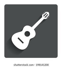 Acoustic Guitar Sign Icon. Music Symbol. Gray Flat Button With Shadow. Modern UI Website Navigation. Vector