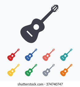 Acoustic guitar sign icon. Music symbol. Colored flat icons on white background.