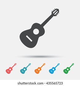 Acoustic guitar sign icon. Music symbol. Graphic element on white background. Colour clean flat guitar icons. Vector