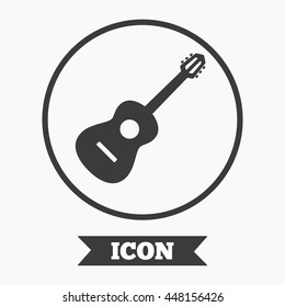 Acoustic guitar sign icon. Music symbol. Graphic design element. Flat symbol in circle button. Vector