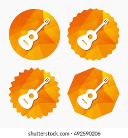 Acoustic guitar sign icon. Music symbol. Triangular low poly buttons with flat icon. Vector