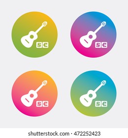 Acoustic guitar sign icon. Paid music symbol. Gradient flat buttons with icon. Modern design. Vector
