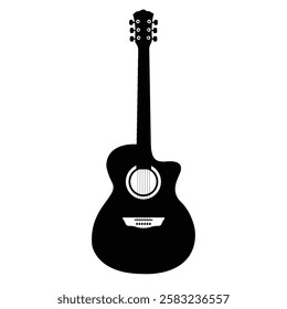 Acoustic Guitar Silhouette. Black and White Icon Design Elements on Isolated White Background