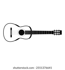 Ilustración vectorial de silueta de guitarra Acústica. Esta Imagen de Vector muestra la silueta de una guitarra acústica. El diseño destaca los Elementos esenciales de la guitarra.