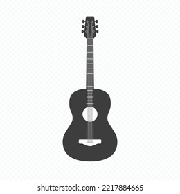 Acoustic guitar in simple flat style. Classical six-string Guitar icon. String plucked musical instrument. Vintage music equipment. Vector illustration EPS 10.