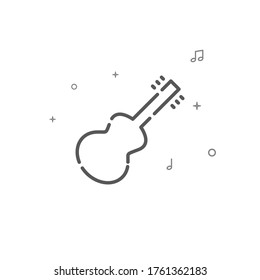 Icono de línea vector simple de guitarra acústica. Símbolo de guitarra, pictograma, signo. Fondo claro. Trazo editable. Ajustar el peso de la línea.