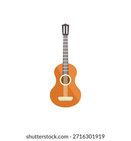 Guitarra Acústica con seis cuerdas de pie sobre un fondo blanco