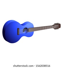 Acoustic guitar six-stringed blue.Vector isometric and 3D view.