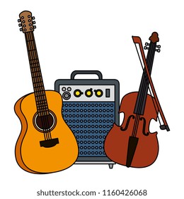 acoustic guitar with speaker and fiddle