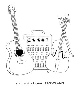 acoustic guitar with speaker and fiddle
