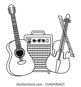 acoustic guitar with speaker and fiddle