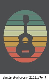 acoustic guitar symbol on oval with retro gaming colored background. Vector Illustration