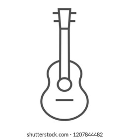 Acoustic guitar thin line icon, music and string, instrument sign, vector graphics, a linear pattern on a white background, eps 10.