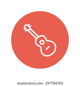 Acoustic guitar thin line icon for web and mobile minimalistic flat design. Vector white icon inside the red circle