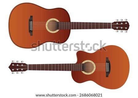 Acoustic guitar, Vector 3d Realistic Classic Acoustic Sunbird Wooden Guitar Icon. Acoustic guitar for music concept design, vector 3d guitars, isolated on white background. 