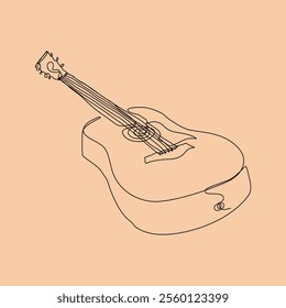 Acoustic guitar vector with continuous line art style looks like a sketch