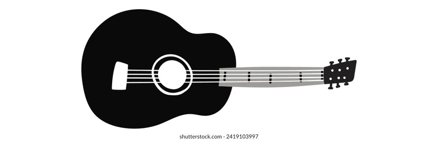 Acoustic guitar. Vector flat design. Hand drawn illustration on white background.