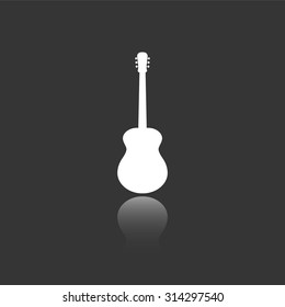 acoustic guitar vector icon with mirror reflection