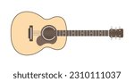 Acoustic guitar vector illustration. Cartoon isolated brown string musical instrument of musician and guitarist, wooden equipment for playing jazz or rock, country folk or pop music by guitar player