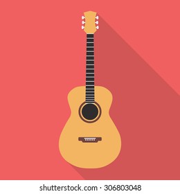 Acoustic guitar. Vector illustration in flat style design.