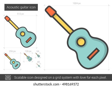 Acoustic guitar vector line icon isolated on white background. Acoustic guitar line icon for infographic, website or app. Scalable icon designed on a grid system.