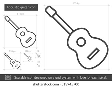 Acoustic guitar vector line icon isolated on white background. Acoustic guitar line icon for infographic, website or app. Scalable icon designed on a grid system.