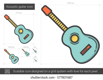 Acoustic guitar vector line icon isolated on white background. Acoustic guitar line icon for infographic, website or app. Scalable icon designed on a grid system.