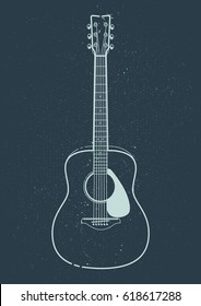 Acoustic Guitar Vector. Outline style guitar art.