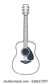 Acoustic Guitar Vector. Outline Style Guitar Art.