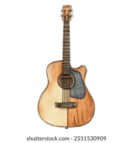 Acoustic guitar watercolor clipart illustration