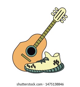 acoustic guitar and white sneakers isolated symbol Vector design illustration