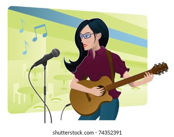 Acoustic Guitar Woman - vector