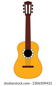 Acoustic guitar. Wooden guitar with a minimalistic pattern on the guitar soundboard. Contemporary object illustration in minimalist style. Isolated vector