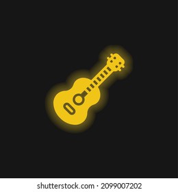 Acoustic Guitar yellow glowing neon icon