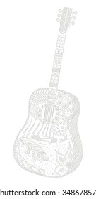 Acoustic guitar. Zentangle stylized. Pattern. Vector illustration . Freehand pencil. Hand drawn.