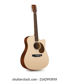 Acoustic guitar,dreadnought style and cutaway natural color isolated on white background for music concept desing,vector 3d virtual 