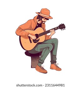 Acoustic guitarist playing on stage icon isolated