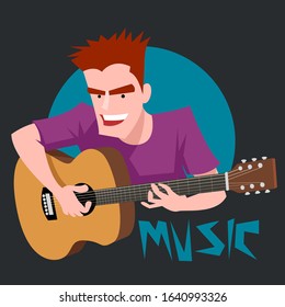 Acoustic Guitarist Retro Cartoon Vector