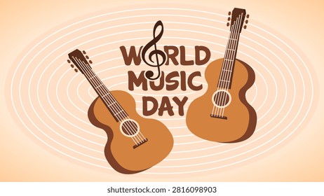 Acoustic guitars with elegant musical typography celebrating World Music Day. Perfect for live performances, music schools, concerts, festival posters, and entertainment branding.
